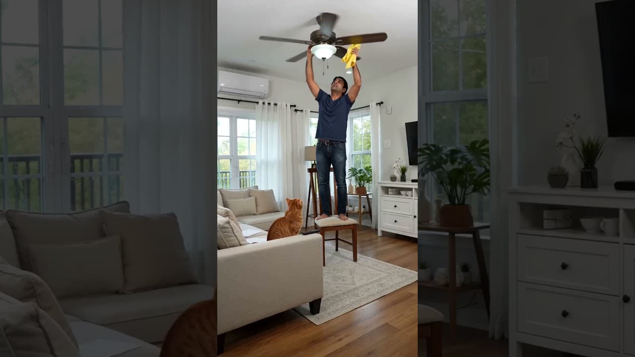 I Tried to Clean My Ceiling Fan, but My Cat Had Other Plans 🐱🌪️💀