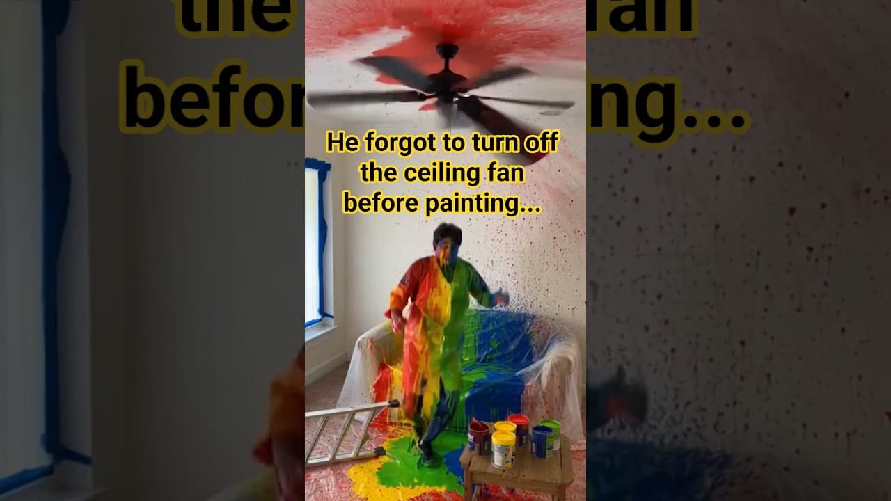 Accidentally Turned On the Ceiling Fan While Painting and Created a Paint Tornado 🎨🌪️