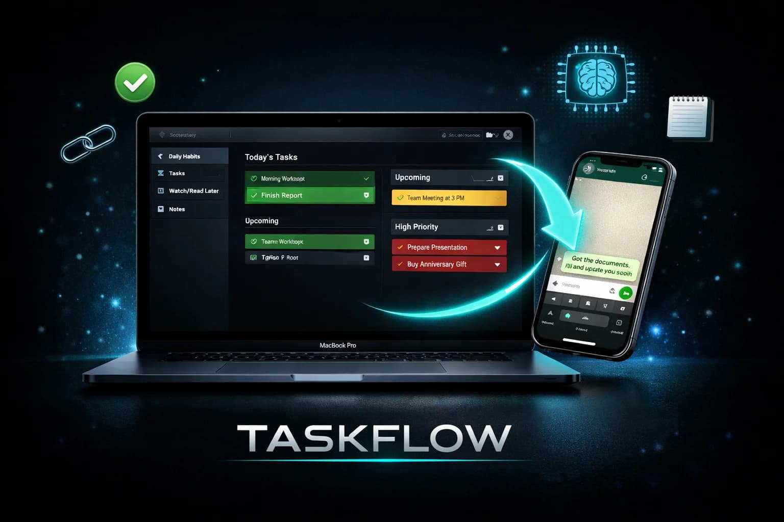 TaskFlow — Self-Hosted Personal Task Manager with WhatsApp AI Integration